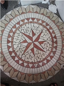 Dark Marble Mosaic Round Floor Water Cut Medallion