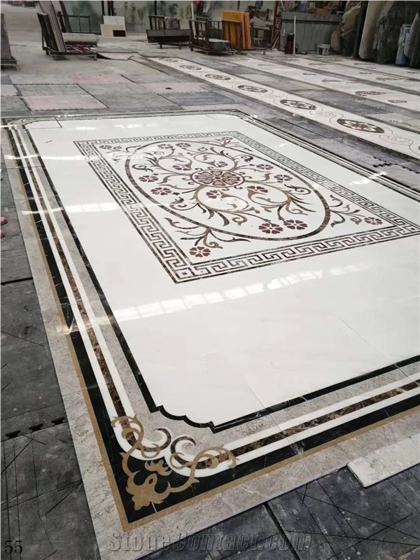 Marble Stone Rectangular Waterjet Floor Medallion