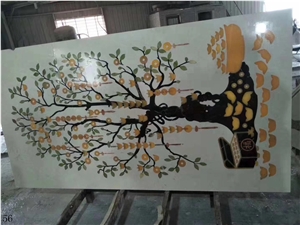 Natural Marble Tile Floor Waterjet Medallion