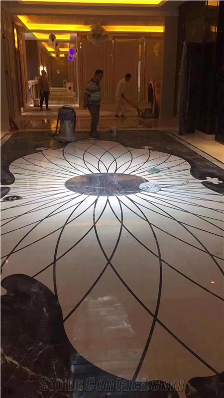 Natural Marble Tile Floor Waterjet Medallion