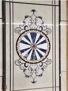 White Blue Marble Rectangular Waterjet Medallion
