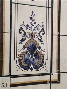 White Blue Marble Rectangular Waterjet Medallion