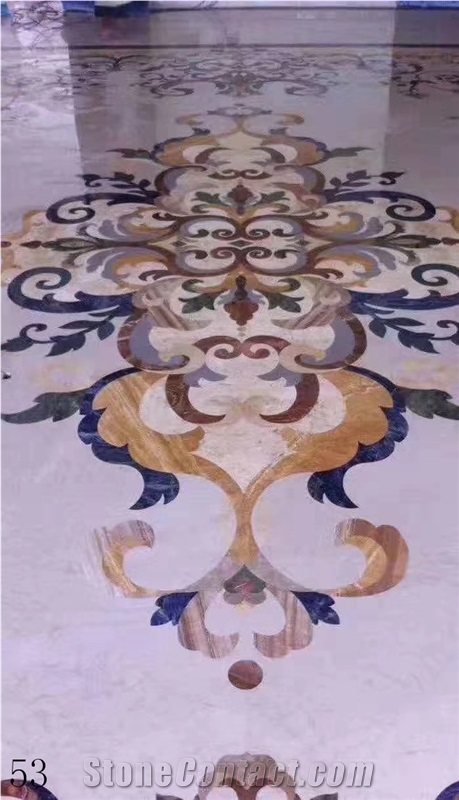 White Blue Marble Rectangular Waterjet Medallion