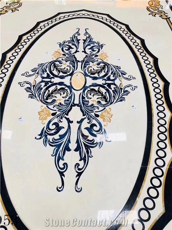 White Blue Marble Rectangular Waterjet Medallion