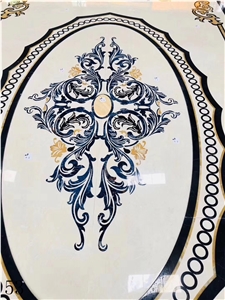 White Blue Marble Rectangular Waterjet Medallion