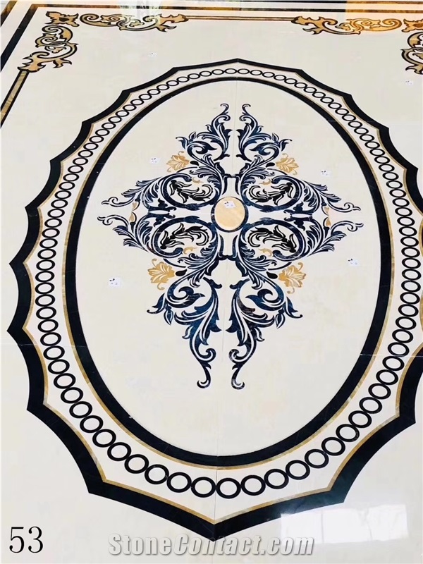 White Blue Marble Rectangular Waterjet Medallion