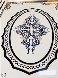 White Blue Marble Rectangular Waterjet Medallion