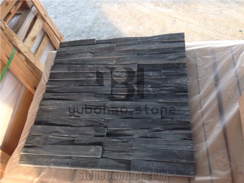 P018 Black Wall Cladding Slate, Thin Stone Veneer