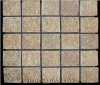 China Yellow Cube Stone Paving Stone on Mesh