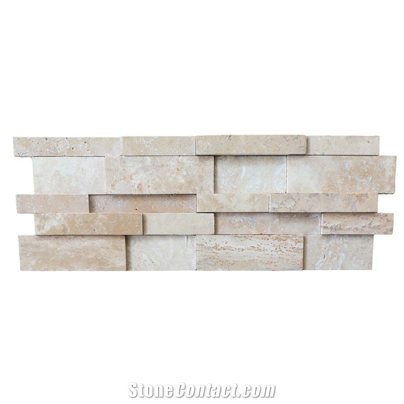 Beige Travertine Stacked Stone Ledger Panel