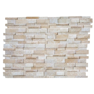 Beige Travertine Stacked Stone Ledger Panel