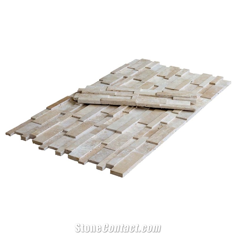 Beige Travertine Stacked Stone Ledger Panel