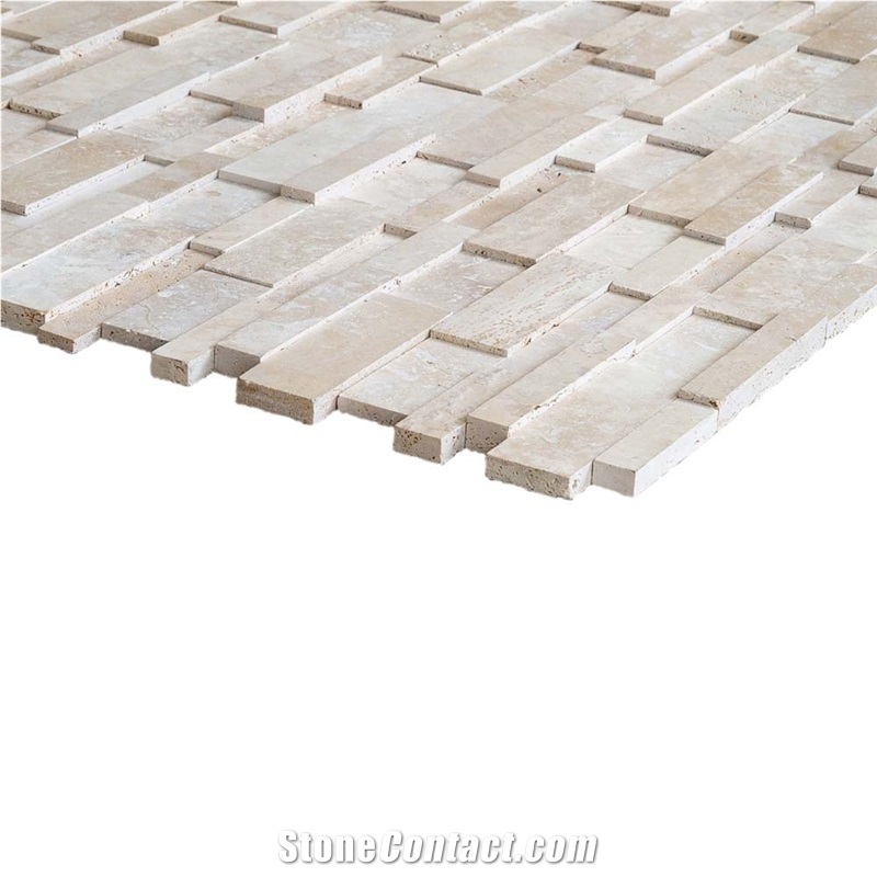 Beige Travertine Stacked Stone Ledger Panel