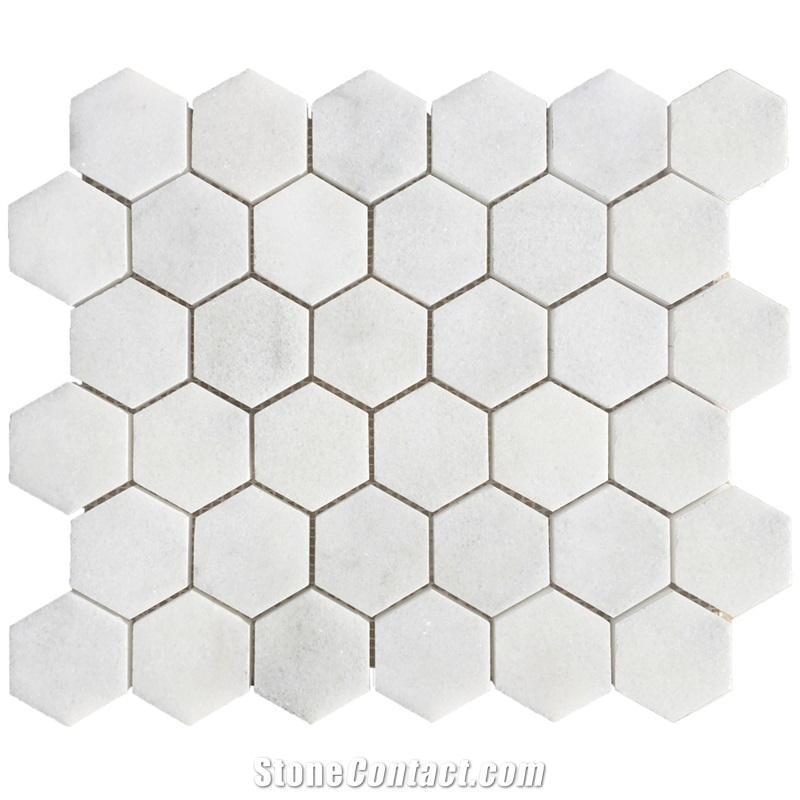 Bianco Carrara Polished Marble Mosaic - 2" Hexagon