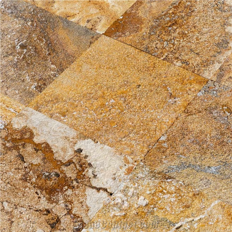 Meandros Gold Yellow Travertine Paver - Bushhammer