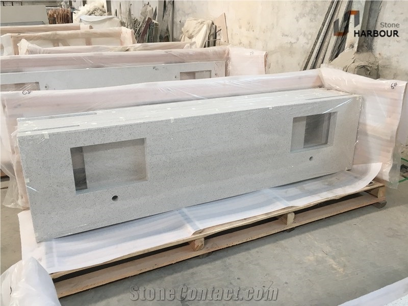 White Mirror Quartz Vanity Top, Bathroom Top