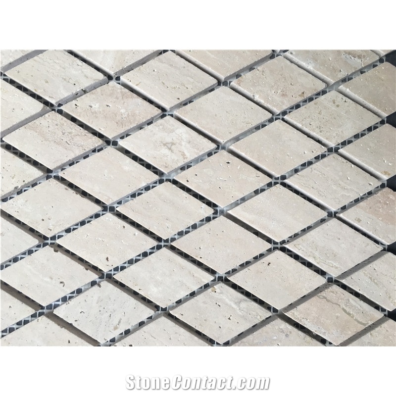 Beige Travertine Diamond Mosaic Tile