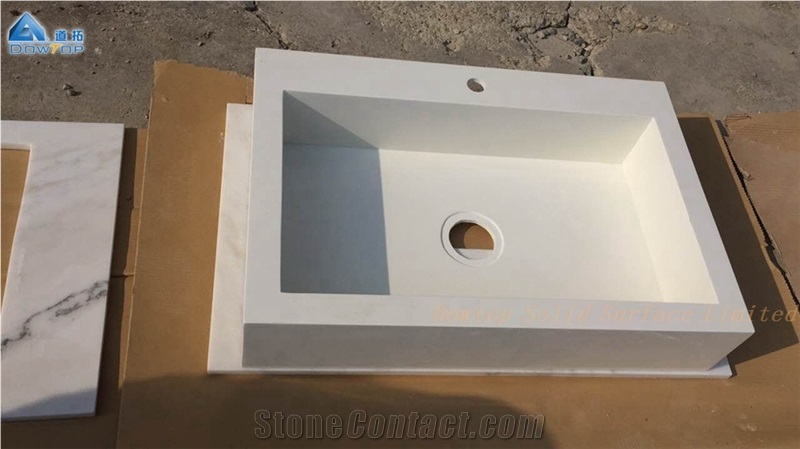 Pure White Quartz Square Bathroom Basin