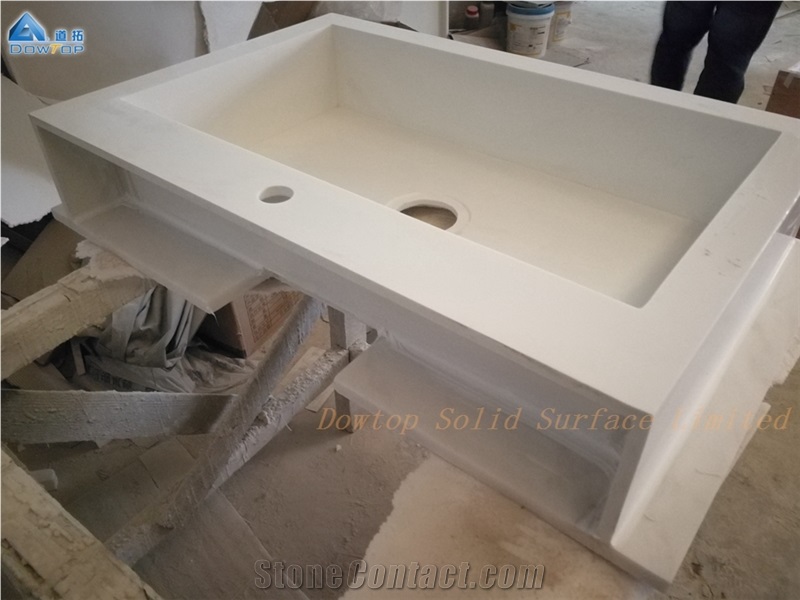Pure White Quartz Square Bathroom Basin