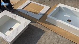Pure White Quartz Square Bathroom Basin