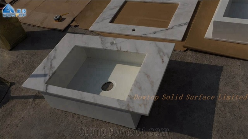 Pure White Quartz Square Bathroom Basin