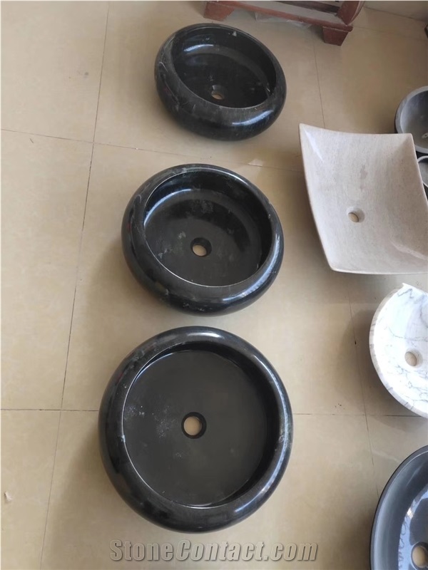 Black Marble and Granite Chessman Type Wash Basin