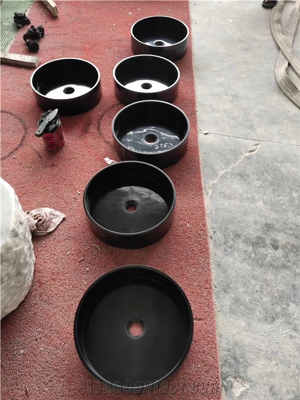 Black Marble and Granite Chessman Type Wash Basin