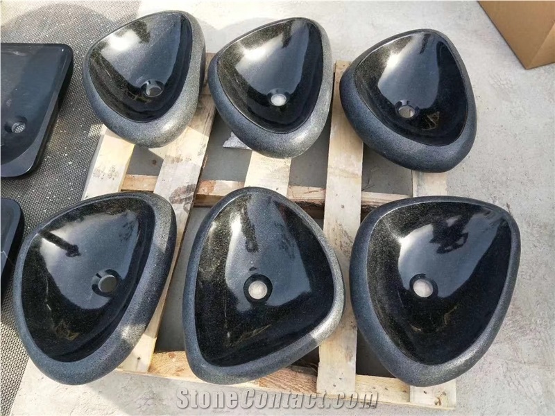 Black Marble and Granite Chessman Type Wash Basin