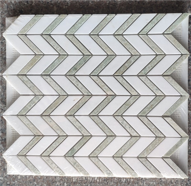 China Best White Floor Waterjet Herringbone Mosaic Pattern