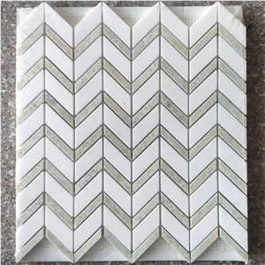 China Best White Floor Waterjet Herringbone Mosaic Pattern