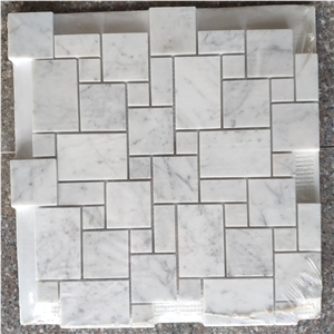 China Best White Floor Waterjet Herringbone Mosaic Pattern