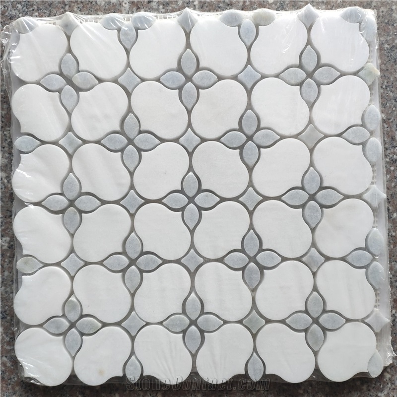China Best White Floor Waterjet Herringbone Mosaic Pattern