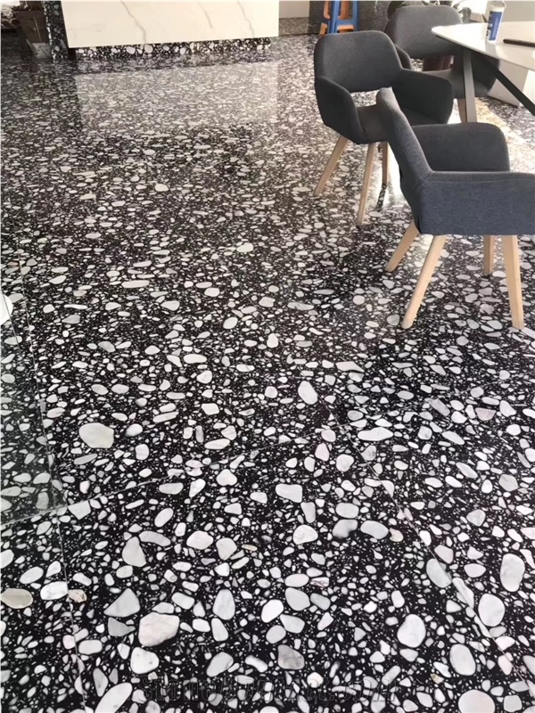 Larger Grain Black Cement Terrazzo Flooring Tiles