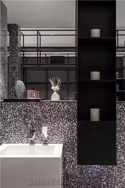 Larger Grain Black Cement Terrazzo Flooring Tiles