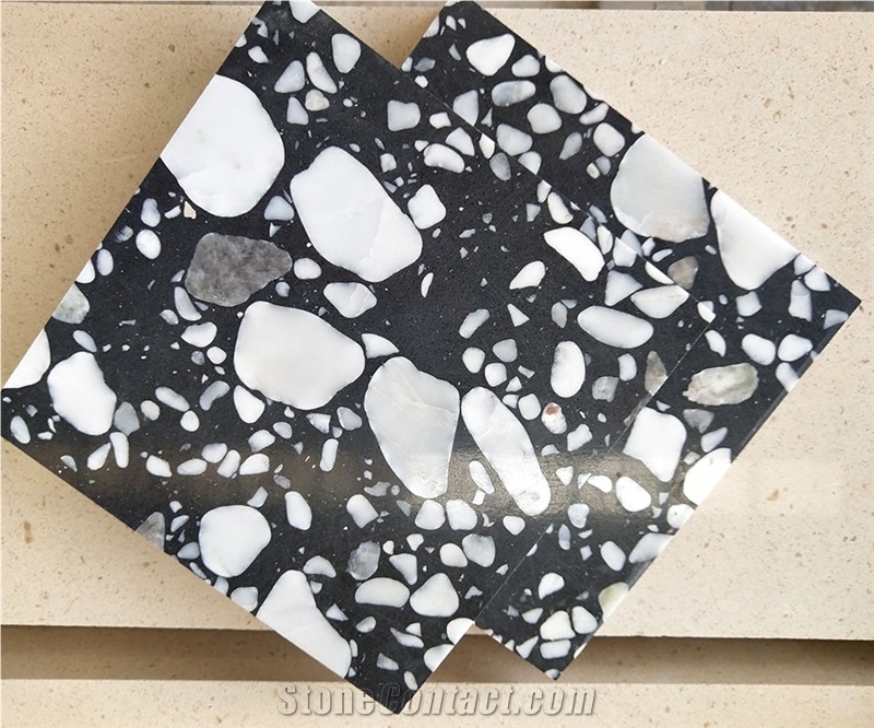 Larger Grain Black Cement Terrazzo Flooring Tiles