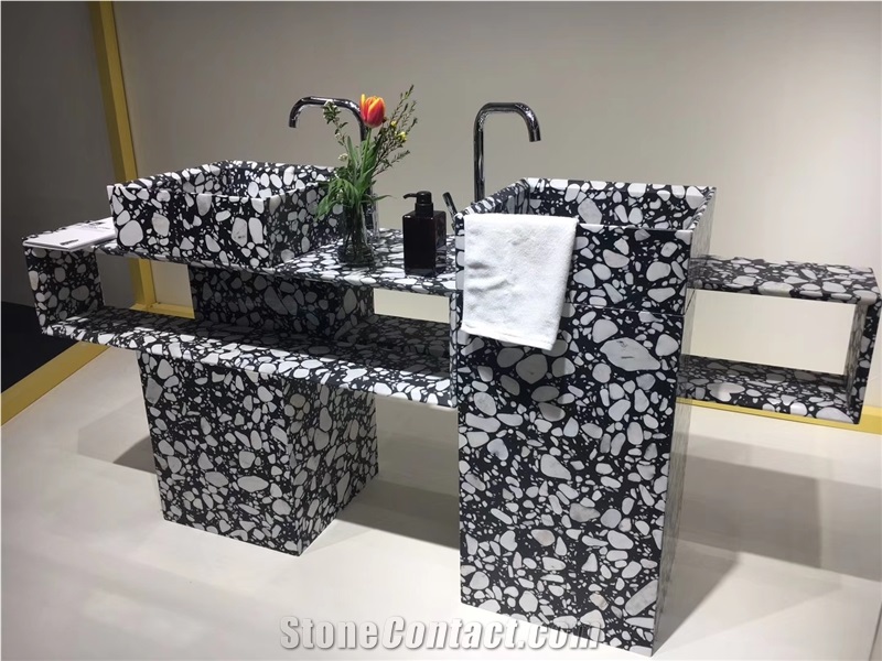 Larger Grain Black Cement Terrazzo Flooring Tiles