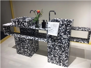 Larger Grain Black Cement Terrazzo Flooring Tiles