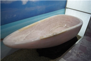 Natural Marble Onyx Stone Oval-Shaped Bathtub