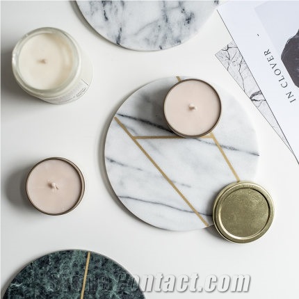 Marble Flat Plate with Gold Thread Tea Tray