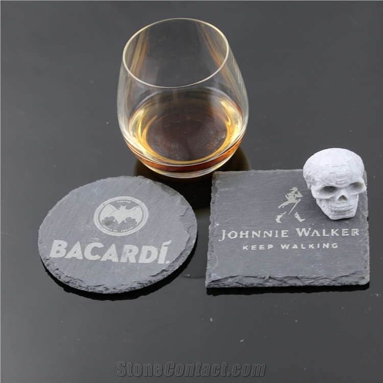 Promotional Gift Round Slate Black Coaster