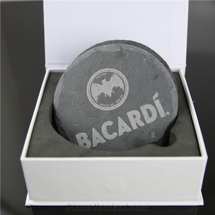 Promotional Gift Round Slate Black Coaster