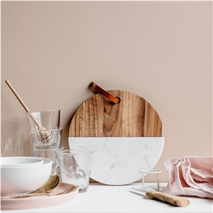 Small Round Marble Wood Slice Tray