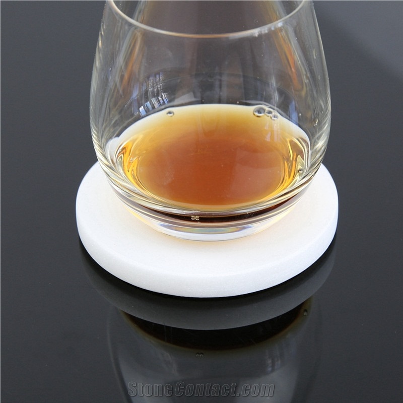 White Round Marble Coaster for Bar Accessory