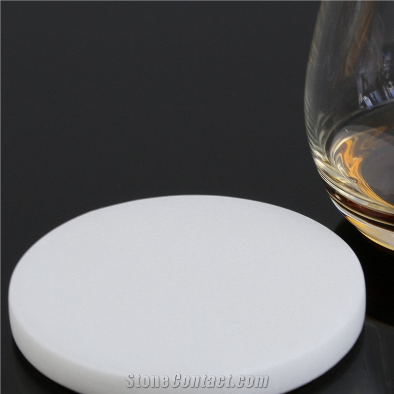 White Round Marble Coaster for Bar Accessory