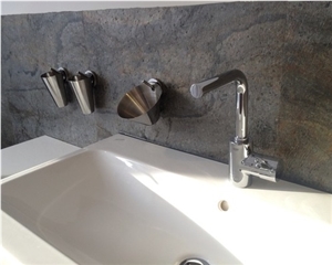 Bathroom with Slate Thin Stone Veneer Panels