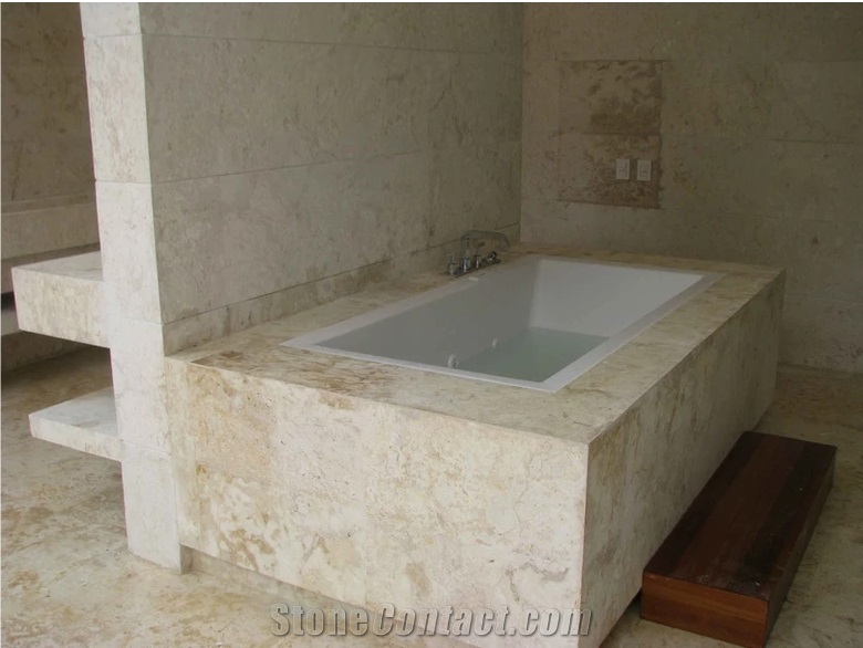 Borinquen Coral Stone Bathroom Design, Niche