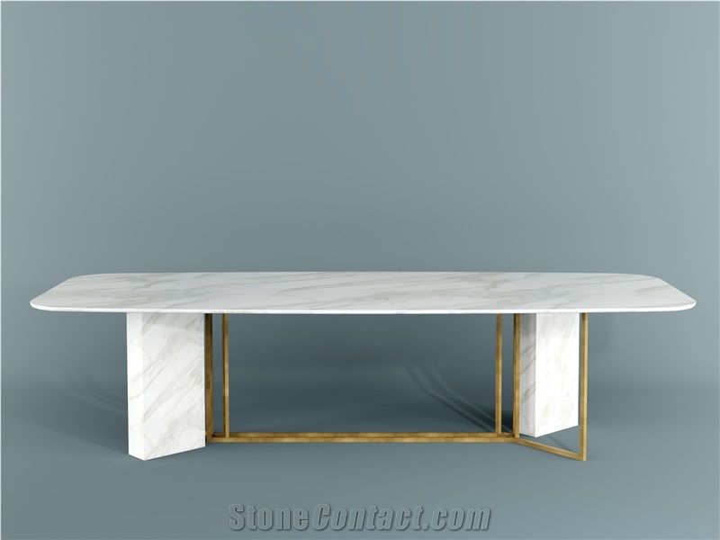 Calacatta Carrara White Marble Conference Table Top 10 Seat Design