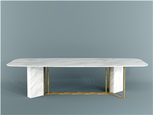 Calacatta Carrara White Marble Conference Table Top 10 Seat Design