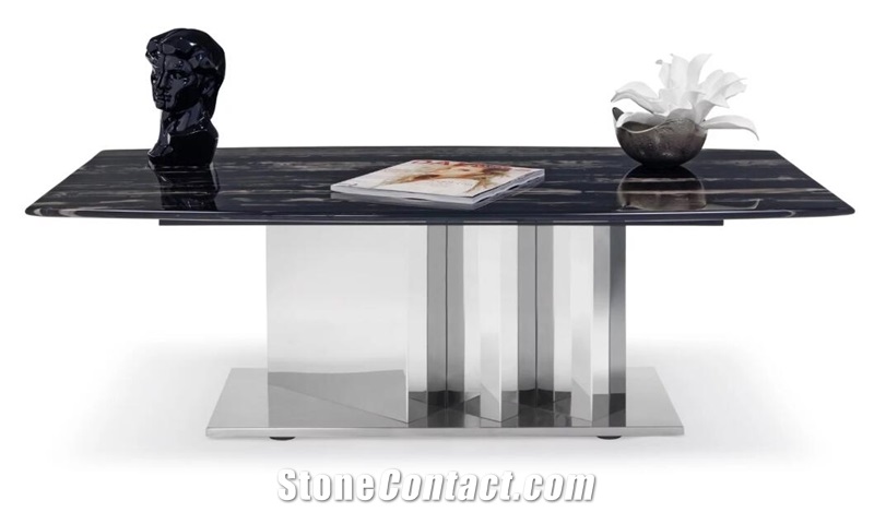 Silver Dragon Black Marble Interior Rectangle 8 Seat Dinner Table