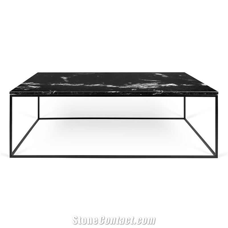 Silver Dragon Black Marble Interior Rectangle 8 Seat Dinner Table